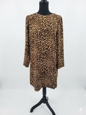 J. Crew Leopard Print Long-Sleeve Shift Dress in Brown and Tan